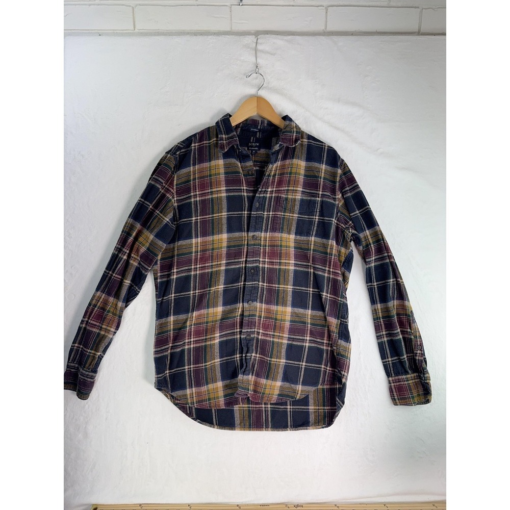 J Crew‎ Shirt Mens Medium Blue Plaid Flannel Long Sleeve Button Front Casual